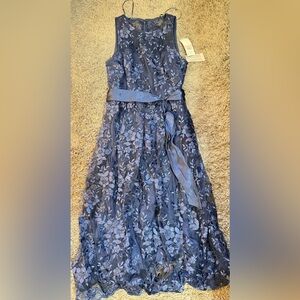 Alex Evenings Navy Floral Embroidered Midi Dress